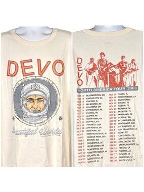 Devo 1981 Tour Retro Tribute Mens Lee T-Shirt size 2XL 54x29 Beautiful World NWT